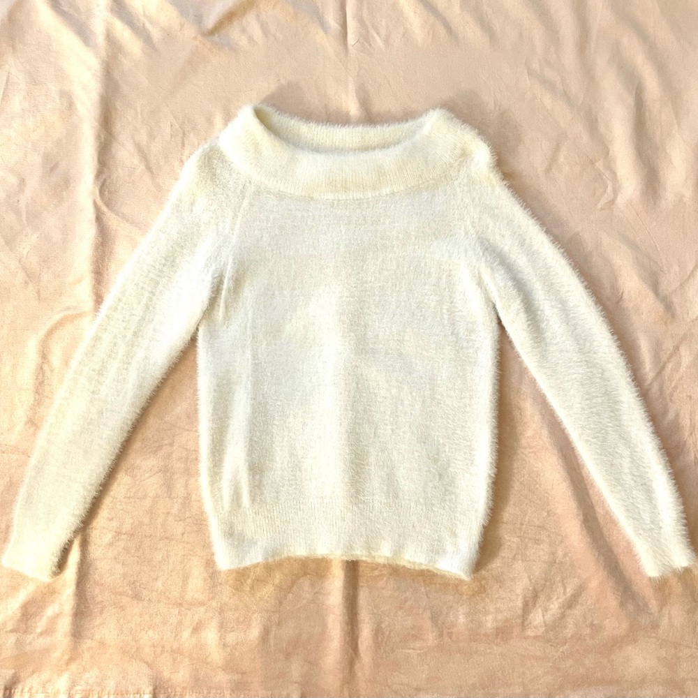 SHEIN Fuzzy White Boatneck Sweater like new